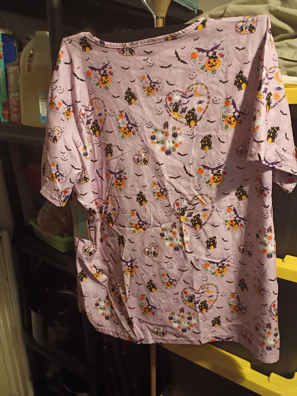 Lavender Halloween Heart Print Tunic Top - Women Scrub Top.